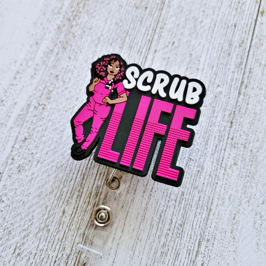 Scrub Life Pink Retractable ID Badge Reel