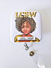 Social Worker Retractable Square ID Badge Reel MSW LMSW or LCSW