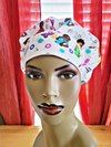 Black and White Satin-Lined  Satin-Lined Pleated Bouffant Scrub Hat/Cap