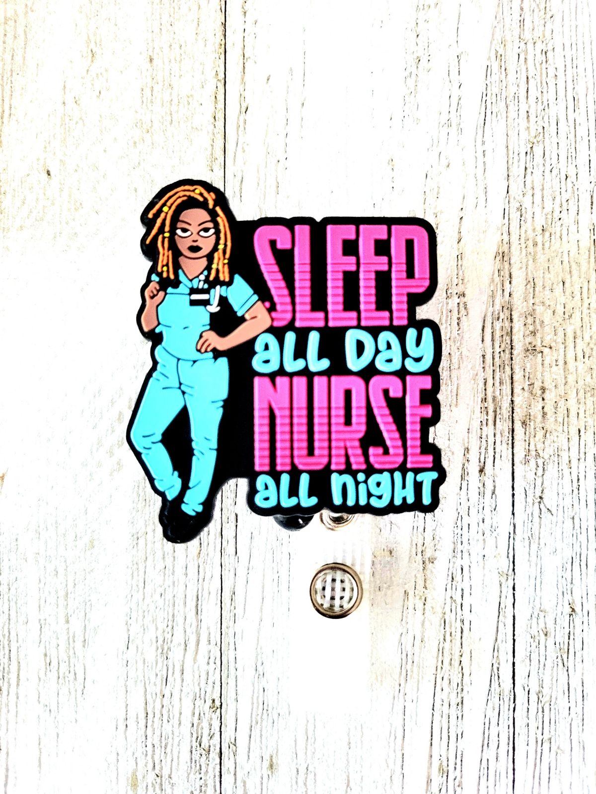 Sleep all Day Nurse id badge reel