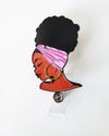 Pink Afro Bun Retractable ID Badge Reel