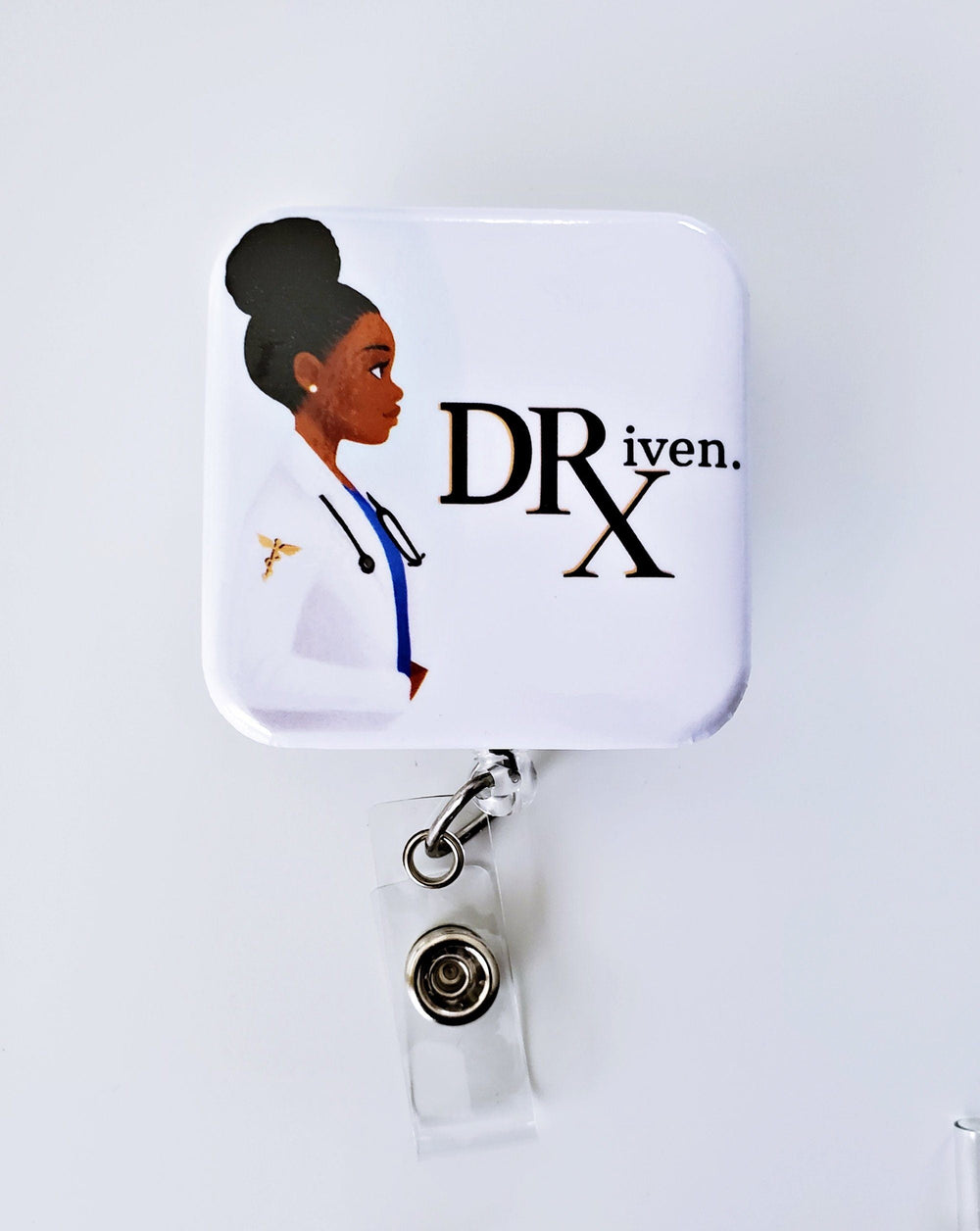 Pharmacist DRiven ID Badge Reel with Man and Woman Design - Reflections By Zana