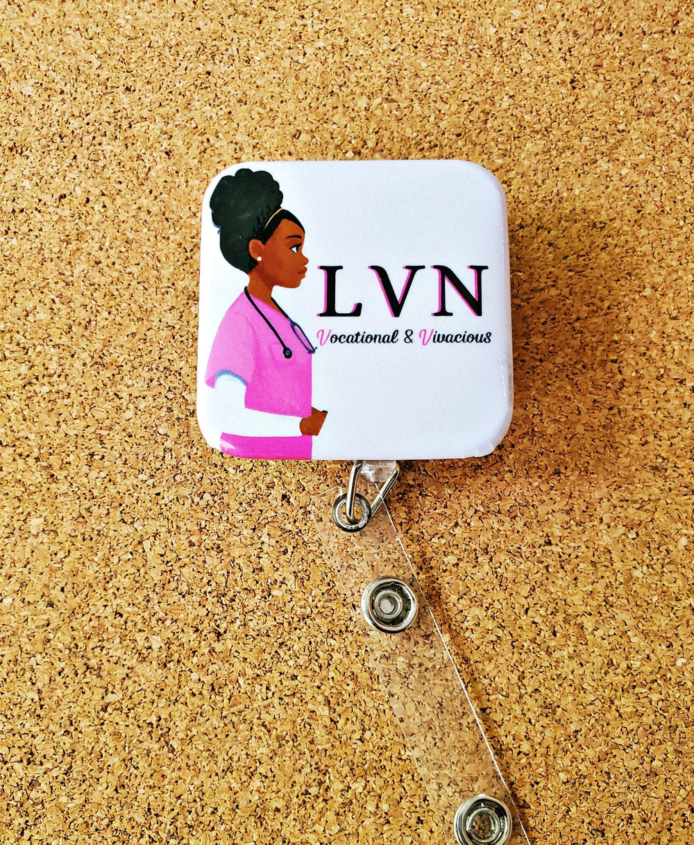 LPN or LVN Pink or Purple Retractable ID Badge for Work - Reflections By Zana